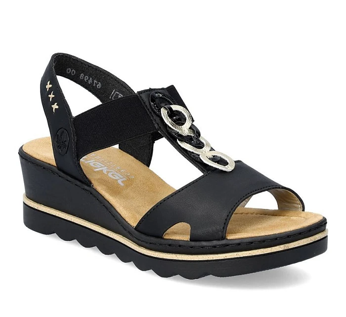 Dámské sandály na podpatku pohodlné černé model 22063551 - Rieker Dámské sandály na podpatku pohodlné černé model 22063551 - Rieker