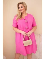 Dámské bavlněné šaty Plus Size s vázáním u výstřihu růžová