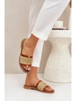 Kožené Pantofle S Dekorativním Detailem A Pletením Hnědé Zazoo 40426