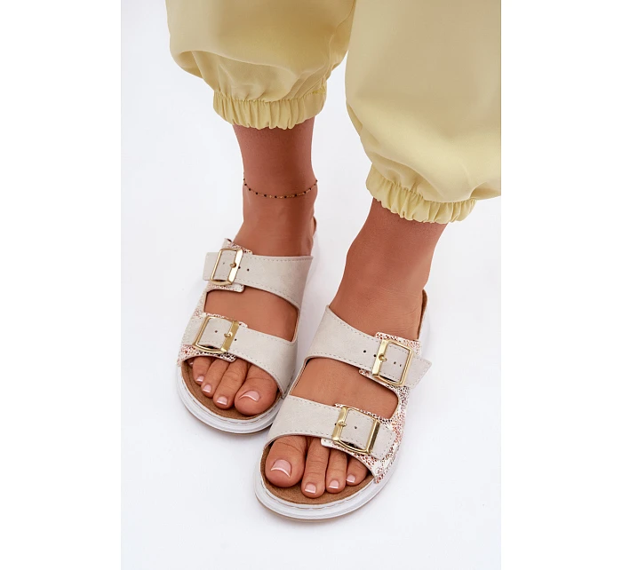 Dámské pantofle světle béžové s přezkami Inblu SD000001