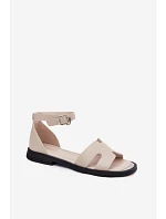 Dámské sandály z pravé kůže na ploché podrážce Vinceza 62305 Béžové
