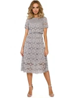 M405 Krajkové midi šaty s výstřihem - šedé