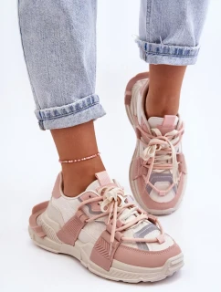 Dámské módní sportovní boty šněrované béžovo-růžové Chillout!