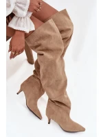 Nazouvací dámské kozačky na jehlovém podpatku Ysolienne – béžové