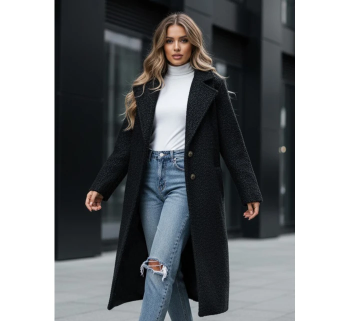 Dámský dlouhý kabát z ovčí kůže černý model 21994154 - Dstreet
