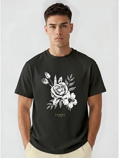 Pánské bavlněné tričko oversize s potiskem černé FashionStreet NX1040R