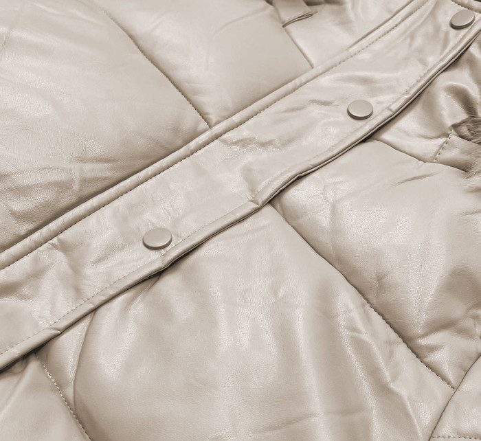 Béžová dámská zimní bunda z ekologické kůže (TY038-3)