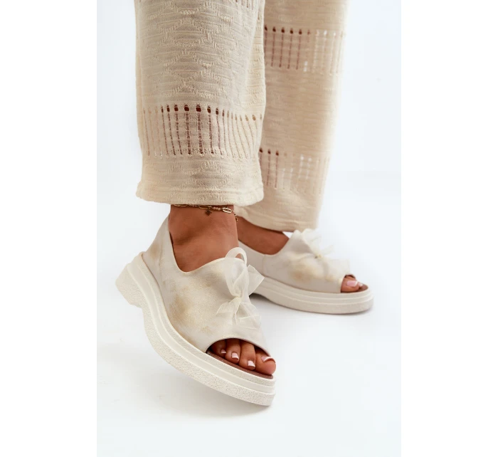 Zazoo 2939 Dámské kožené sandály s mašlí Zlatý otěr