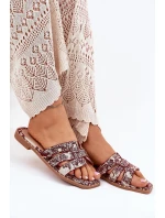 Zdobené Pantofle Na Plochém Podpatku Bordové model 21699515 - Boto