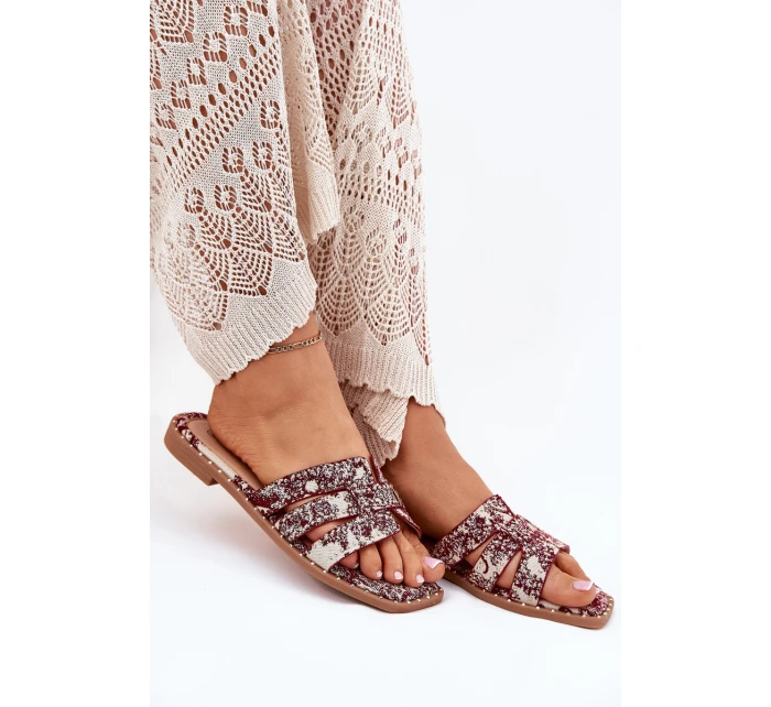 Zdobené Pantofle Na Plochém Podpatku Bordové model 21699515 - Boto