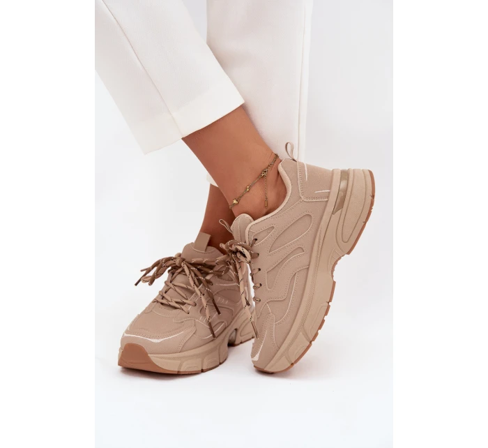 Dámské sportovní tenisky s dvojitým šněrováním béžové model 21710167 - Boto Dámské sportovní tenisky s dvojitým šněrováním béžové model 21710167 - Boto