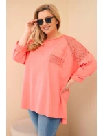 Dámská mikina Plus Size bavlněná s potiskem meruňková Dámská mikina Plus Size bavlněná s potiskem meruňková