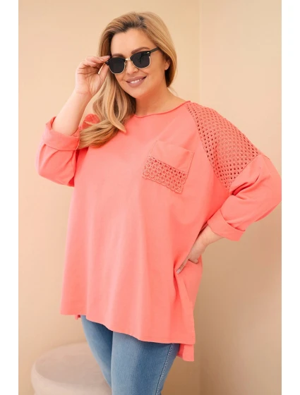 Dámská mikina Plus Size bavlněná s potiskem meruňková Dámská mikina Plus Size bavlněná s potiskem meruňková