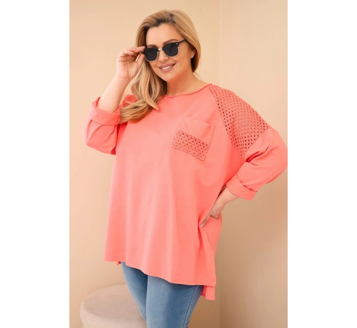 Dámská mikina Plus Size bavlněná s potiskem meruňková Dámská mikina Plus Size bavlněná s potiskem meruňková