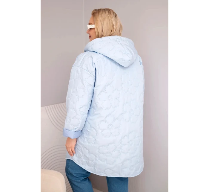 Dámská bunda Plus Size prošívaná s kapucí a nápisem HOPE modrá