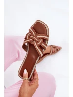 Dámské Ploché Pantofle S Propletenými Pásky Hnědé Acimine Dámské Ploché Pantofle S Propletenými Pásky Hnědé Acimine