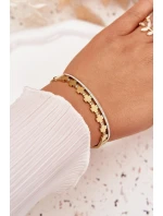 Náramek ze nerezové oceli zdobený čirými kamínky zlatý