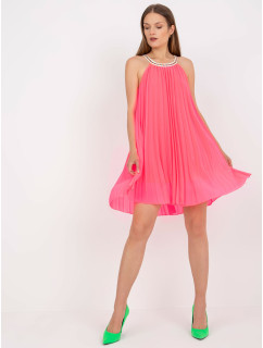 Fluo růžové plisované šaty jedné velikosti s ramínky