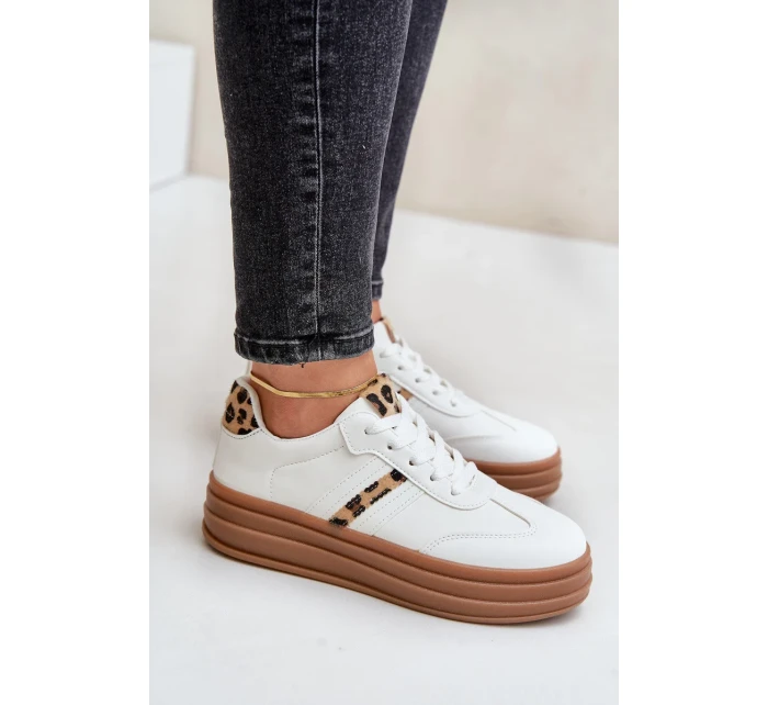 Dámské tenisky na platformě s leopardím vzorem bílé Dravinnia Dámské tenisky na platformě s leopardím vzorem bílé Dravinnia