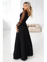 LORETTA dlouhé šaty s rukávy a výstřihem černé model 21791763 - numoco LORETTA dlouhé šaty s rukávy a výstřihem černé model 21791763 - numoco
