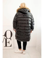 Dámská bunda Plus Size s kapucí a kožešinou černá