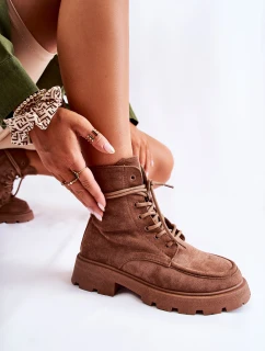 Dámské semišové kozačky zavazované hnědé model 21593381 - Boto