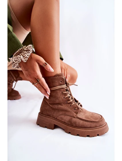 Dámské semišové kozačky zavazované hnědé model 21593381 - Boto Dámské semišové kozačky zavazované hnědé model 21593381 - Boto