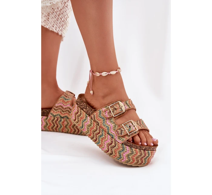 Dámské Sandály Na Masivní Platformě S Pletením A Přezkami Multikolor