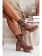 Dámské Kotníkové Boty Na Podpatku Na Zip Eko Semišové Hnědé Rashmi