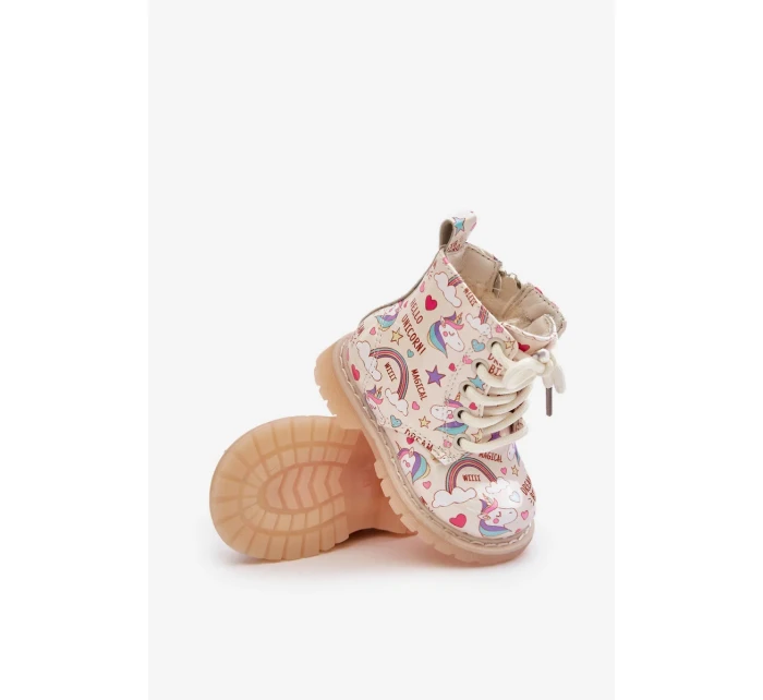 Dětské Zateplené Kotníkové Boty Se Zipem Jednorožci Béžové Tiptop