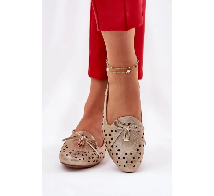 Dámské perforované baleríny s otevřenou patou Navinnia – zlaté
