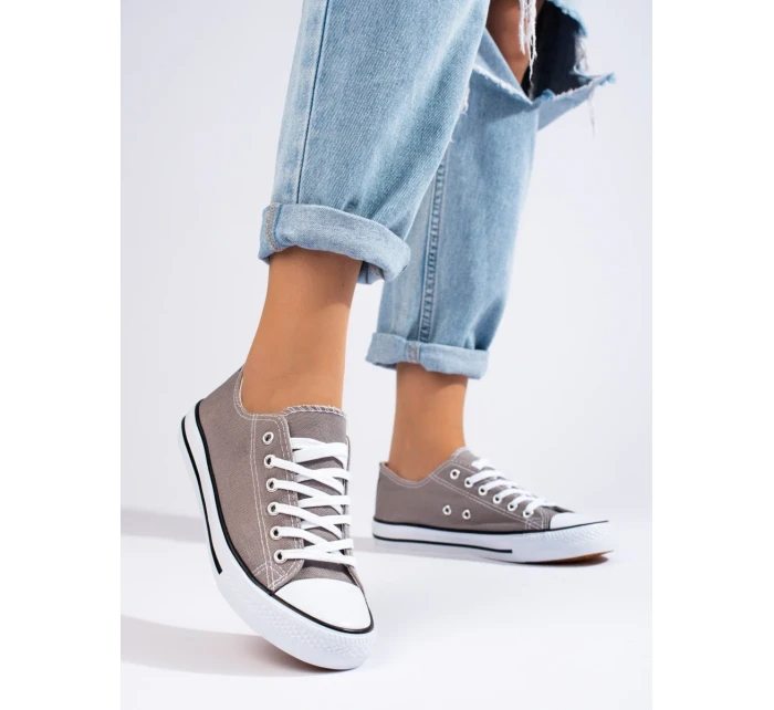 Luxusní šedo-stříbrné tenisky dámské bez podpatku Luxusní šedo-stříbrné tenisky dámské bez podpatku