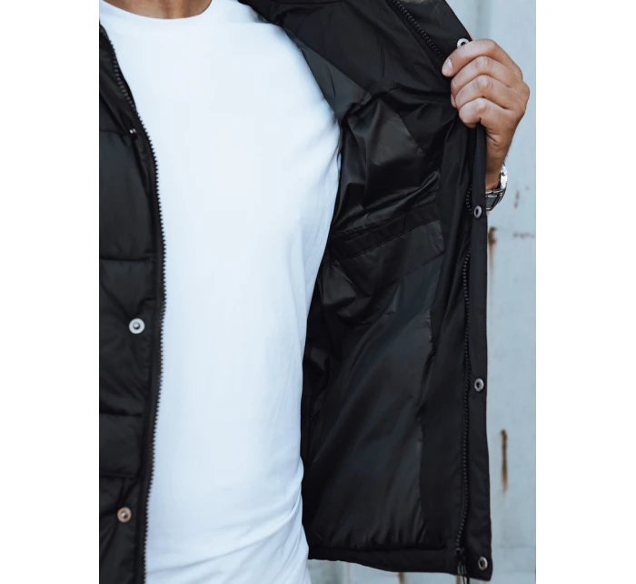 Pánská prošívaná vesta s kapucí černá FashionStreet TX4782 Pánská prošívaná vesta s kapucí černá FashionStreet TX4782