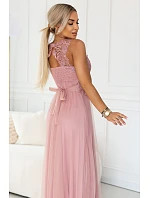 maxi šaty s krajkou a  pudrově růžové model 22122101 - numoco basic