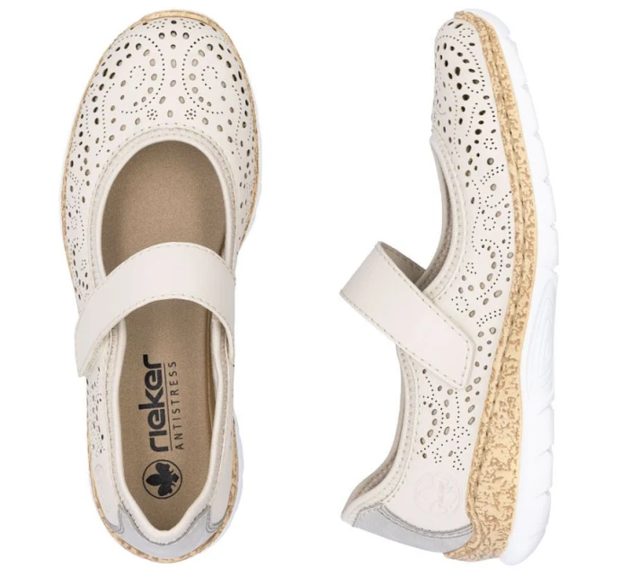 Dámská pohodlná prolamovaná obuv Rieker N4299-60 na suchý zip v béžové barvě