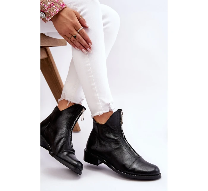 Kožené kozačky na zip Nicole 2785/037 Černá