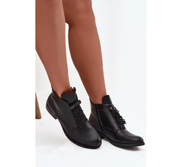 Zateplené dámské kotníkové boty na ploché  Černé model 21713611 - S.Barski