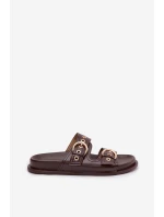 Dámské pantofle se zlatými přezkami kůže čokoládové model 21943360 - Boto