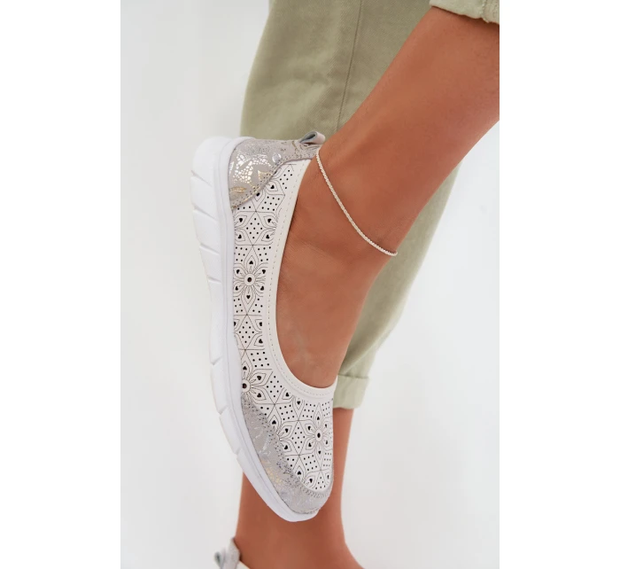 Kožené Ažurové Baleríny model 22027780 Bílé - S.Barski