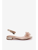 Průhledné sandály s krystaly a síťkovými květinami D&A MR61-9006 Zlaté