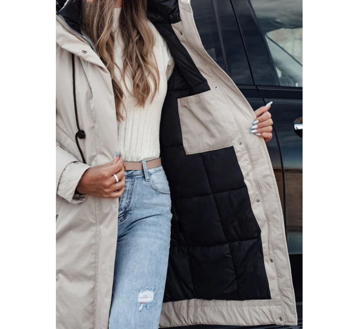 Dámská zimní bunda ELEGANTI dlouhá s kapucí světle šedá FashionStreet TY4657