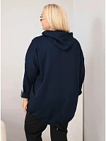 Dámská mikina Plus Size z viskózy s kapucí a ozdobnými pásky modrá Dámská mikina Plus Size z viskózy s kapucí a ozdobnými pásky modrá