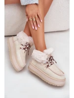 Nízké dámské sněhule na platformě s kožíškem světle béžové model 21679259 - Boto