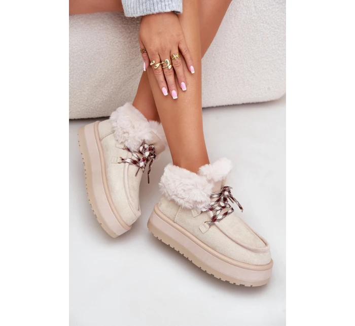 Nízké dámské sněhule na platformě s kožíškem světle béžové model 21679259 - Boto