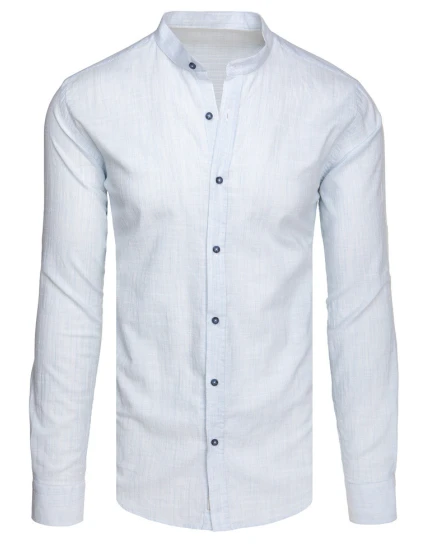 Pánská košile s dlouhým rukávem a stojáčkem modrá FashionStreet DX2661 Pánská košile s dlouhým rukávem a stojáčkem modrá FashionStreet DX2661