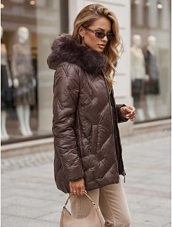 Dámská zimní bunda LOVEINSIDE, prošívaná s kožešinovým lemem, fialová, FashionStreet TY5814
