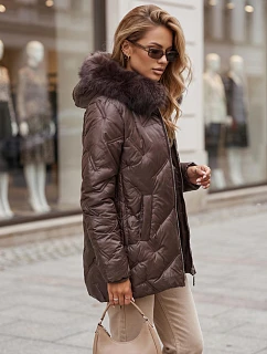 Dámská zimní bunda LOVEINSIDE, prošívaná s kožešinovým lemem, fialová, FashionStreet TY5814