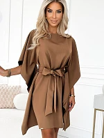 287-39 SOFIA Motýlí šaty se zavazováním v pase - cappuccino