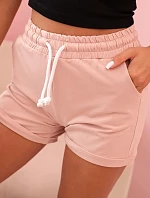 Dámské bavlněné šortky s gumou a zavazováním v pase tmavě pudrově růžové