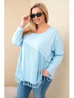 Dámská bavlněná blůza Plus Size s třásněmi modrá